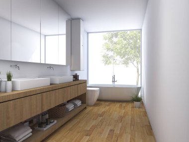 3D render ahşap temiz banyo tasarımda inşa