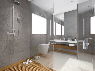 3D render tropikal tarzı banyo taş döşeme
