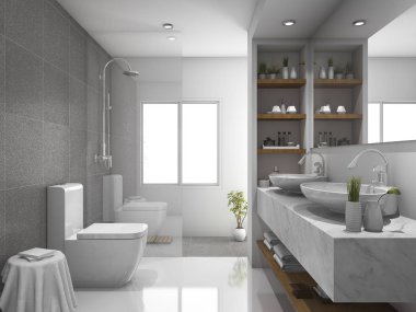 tuvalet ve banyo 3D işleme modern tasarım ve mermer karo