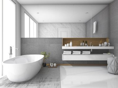 3D render beyaz lüks banyo