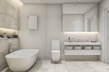 3D render beyaz karo mermer lüks banyo