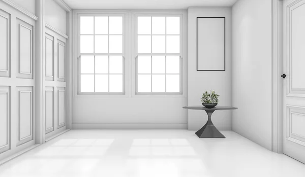 3D рендеринг пустой белой классической ванной комнатой с макетом — стоковое фото