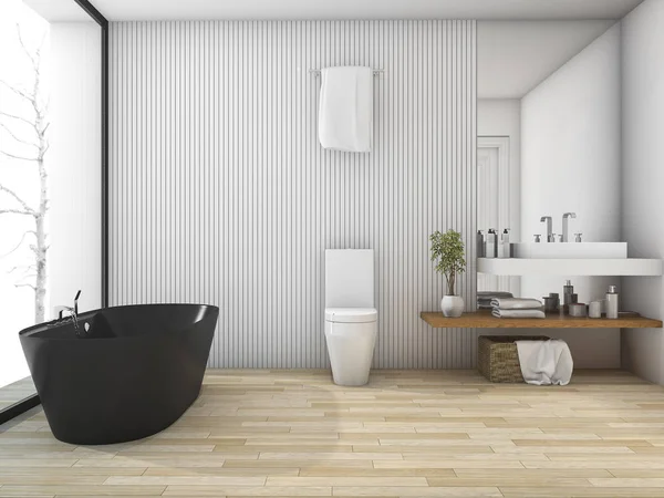 3D rendering wit hout badkamer in de buurt van venster in de winter — Stockfoto