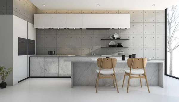 Loft rendering 3d e moderna cucina in cemento — Foto Stock