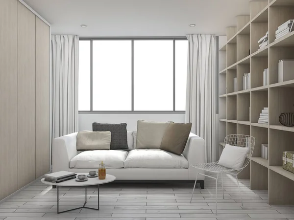 3D vykreslování polštář obývací pokoj s polici — Stock fotografie