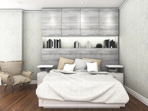 3d rendering contemporary wood floor with with daylight inside bedroom — Stock Photo, Image