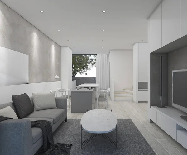 3D rendering loft style white living room — Stock Photo, Image