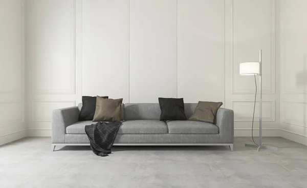 3d rendendo camera bianca pulita con comodo divano — Foto Stock