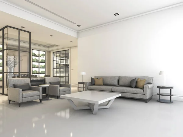 3D renderização sala de estar branca com sofá e poltrona — Fotografia de Stock