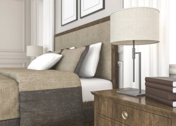 3d rendering camera da letto in stile classico con bella lampada — Foto Stock