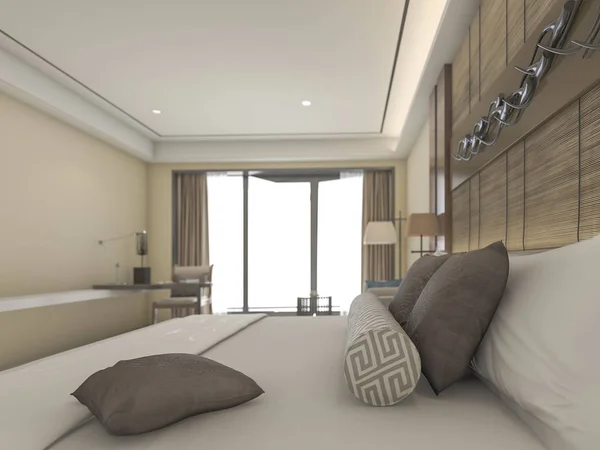 3d rendering nice zooming on bed in beautiful bedroom — Stock Photo, Image