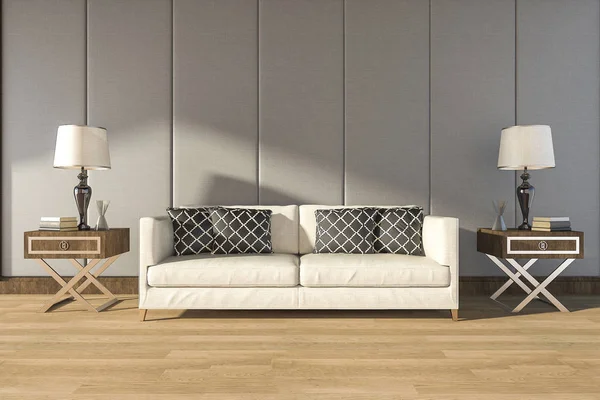 3D-Rendering bequemes weißes Sofa im warmen Raum — Stockfoto