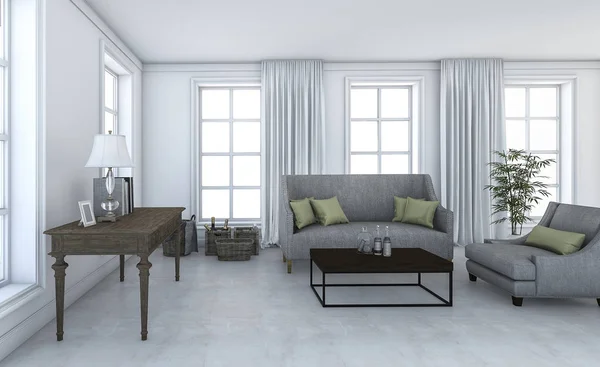 3d renderização bela sala de estar loft com mobiliário legal — Fotografia de Stock