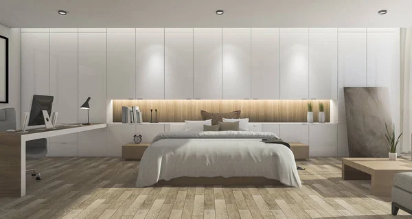 3d rendering wide beautiful bedroom with wood floor — Stock Photo, Image
