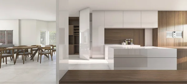 3D-Rendering schöne Küche und Esszimmer in warmer Atmosphäre — Stockfoto