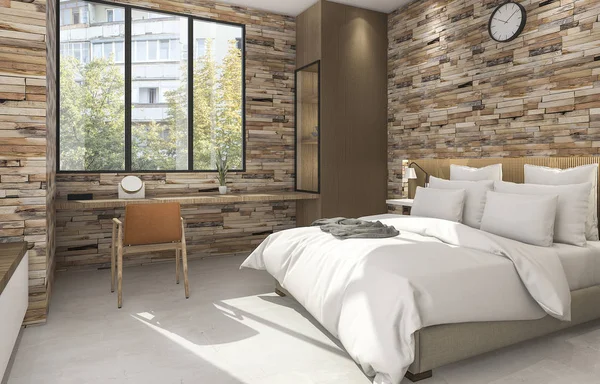 3D renderização belo quarto pequeno com textura de parede agradável — Fotografia de Stock