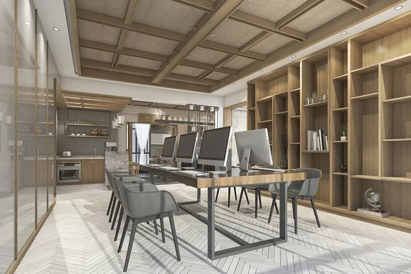 3d renderização de madeira estilo chinês escritório com textura agradável — Fotografia de Stock
