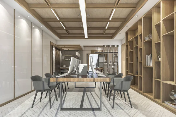 3D візуалізація офісу в сучасному стилі з гарною текстурою — стокове фото