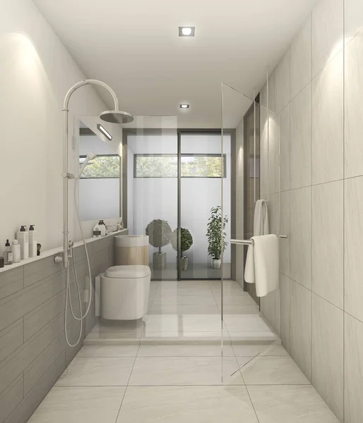 3D rendering vit fin modern toalett med bra dekoration — Stockfoto