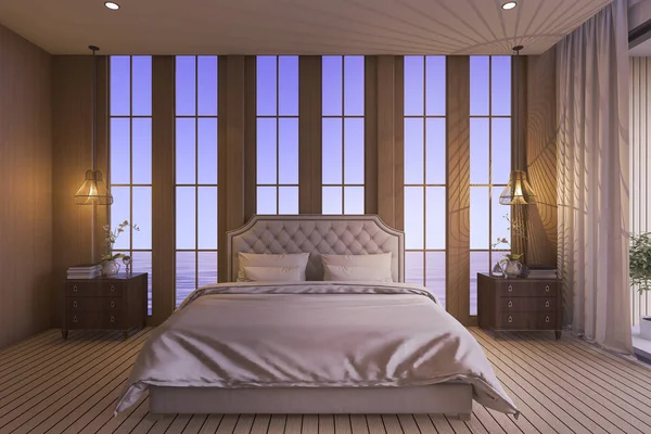 3D renderowania luksusowych sypialni w twilight sceny — Zdjęcie stockowe