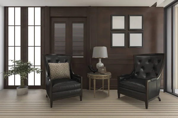 3D Rendering Luxus-Wohnzimmer mit klassischen Möbeln — Stockfoto