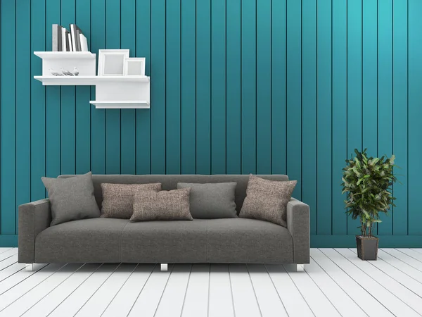 3d rendering minimal green wall living room with vintage sofa — Stock Photo, Image