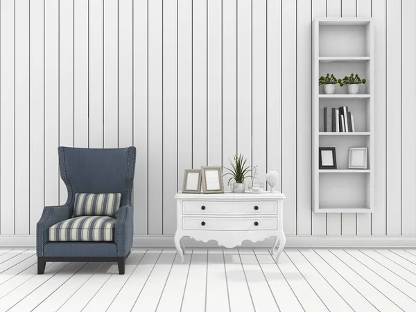 3d renderizado blanco moderno pared sala de estar con sillón clásico — Foto de Stock