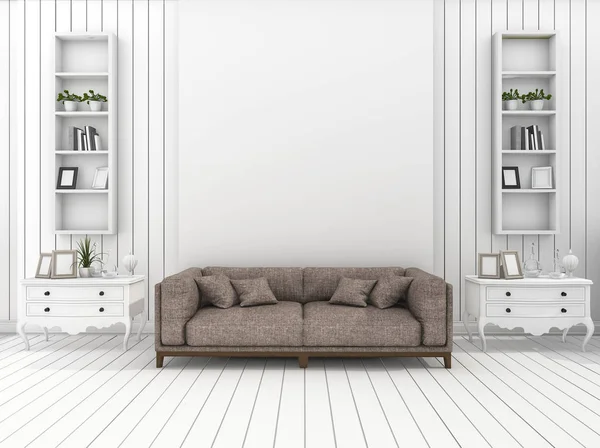 3D vykreslování bílé stěny moderní obývací pokoj s klasické dekorace — Stock fotografie