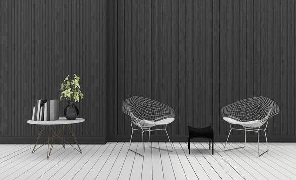 3d renderizado oscuro minimalista diseño moderno silla con planta —  Fotos de Stock