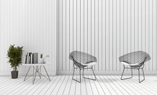 3d rendering white minimal modern design chair with table — Stock Photo, Image