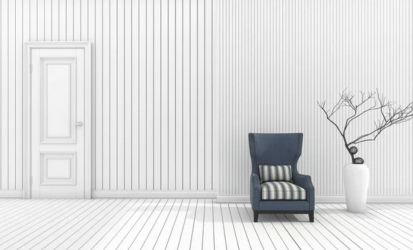 Fauteuil de rendu 3d minimal avec vase blanc dans le salon blanc — Photo