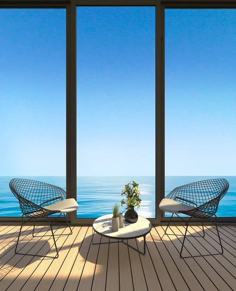 3d rendering minimal couple chair near sea