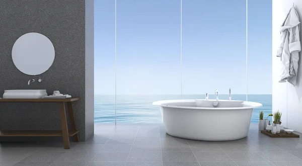 stock image 3d rendering bright minimal bathroom near beach