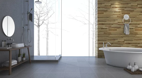 3d 렌더링 현대 로프트 스타일 좋은 겨울 전망 목욕탕 — 스톡 사진