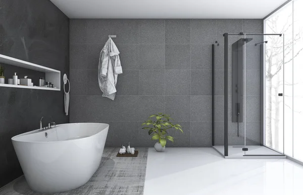 3D rendering moderne stijl badkamer met mooie Winters aanblik — Stockfoto