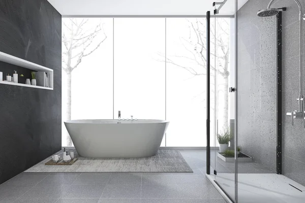 겨울에 3d 렌더링 현대적인 디자인 욕실 — 스톡 사진