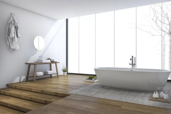 3d renderizado baño moderno brillante cerca de la ventana en invierno — Foto de Stock