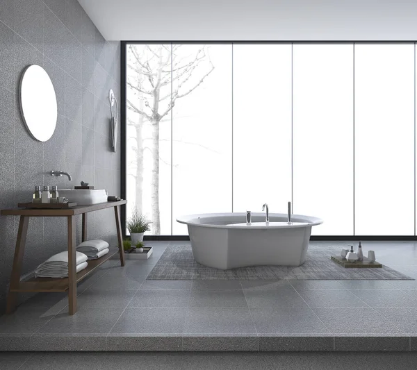 겨울에 아름 다운 볼 수 있는 3d 렌더링 현대적인 욕실 디자인 — 스톡 사진