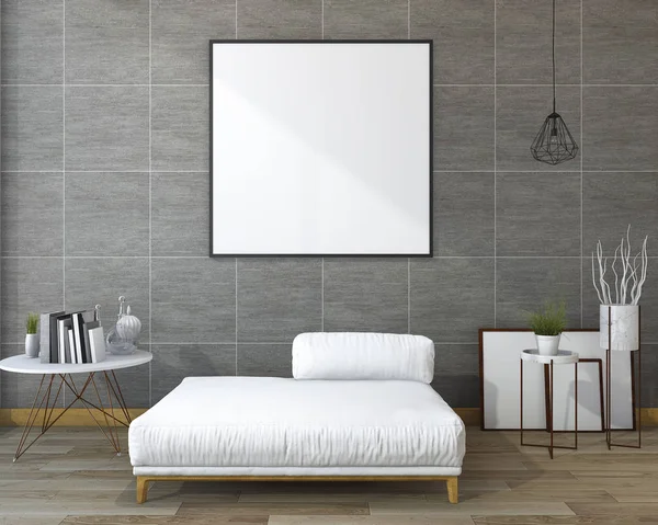 3D-Rendering moderne graue Wand mit schönen weißen Kissen und Attrappe — Stockfoto