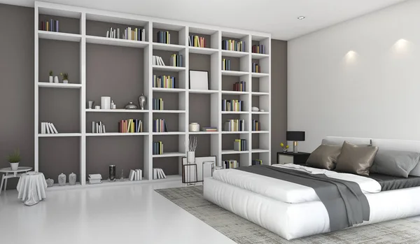 3d renderizado dormitorio colorido contemporáneo con construido en estantería — Foto de Stock