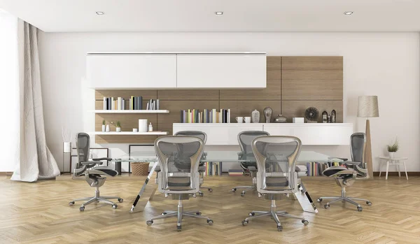 3d rendering business meeting room with nice wood floor