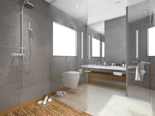 3D rendering tropisk stil badrum med sten kakel — Stockfoto