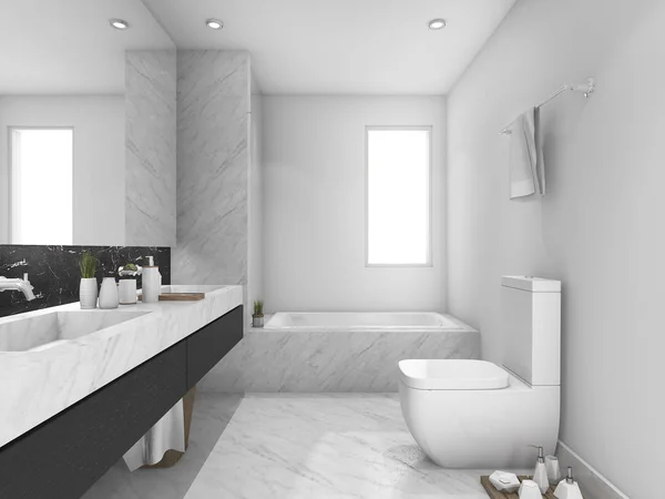 3d rendering white and black marble toilet and bathroom — Stock Photo, Image