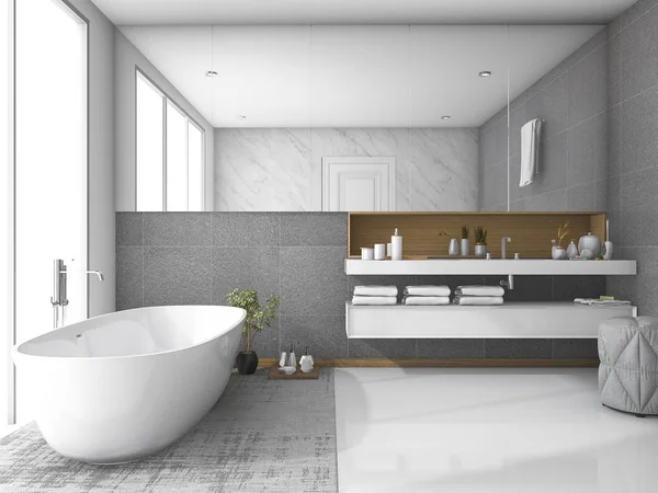 3d 렌더링 화이트 럭셔리 욕실 — 스톡 사진