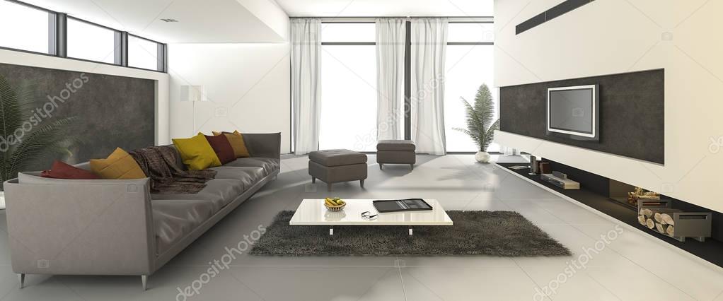 3d rendering beautiful clean modern living room with colorful sofa