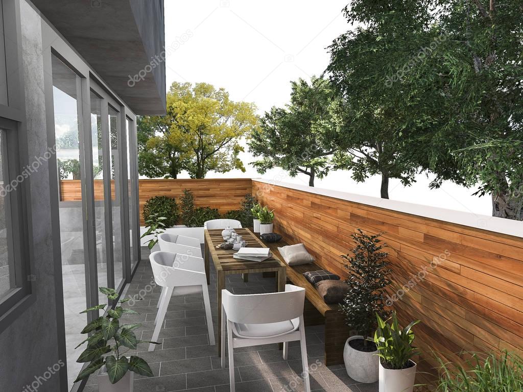 3d rendering sitting terrace near nature