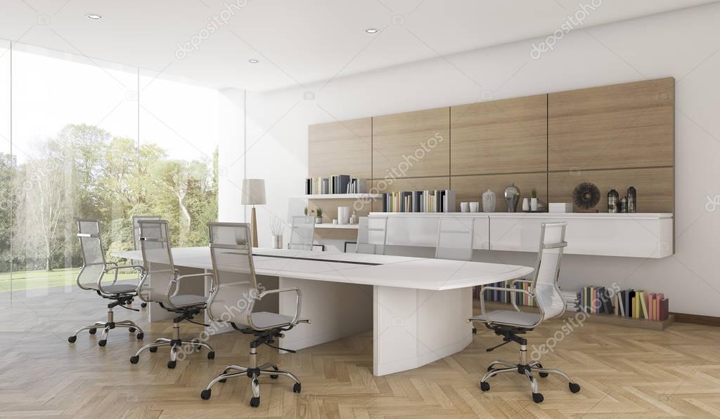 3d rendering business meeting room with contemporary wood style