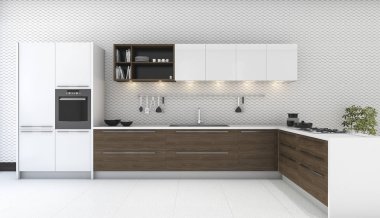 güzel duvar kağıdı ile 3D render ahşap dekor mutfak