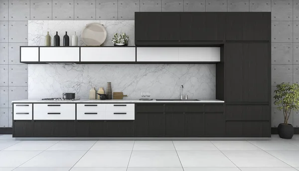 3D-Rendering minimale und Retro-Küche im Loft-Design — Stockfoto