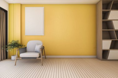3D render vintage sarı oturma odası koltuk ve güzel bir tasarım ile